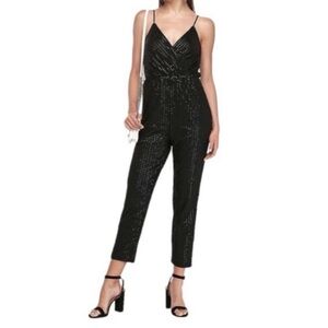 Lauren Ralph Lauren Black Sequin Stretchy Jumpsuit Surplice Jumpsuit Small